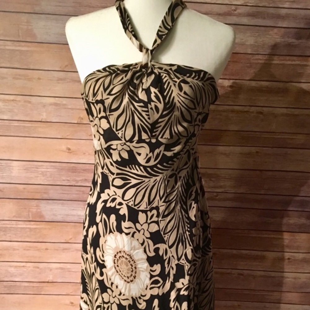 Ann TaylorTan, Black, White and Cream halter-backless Dress